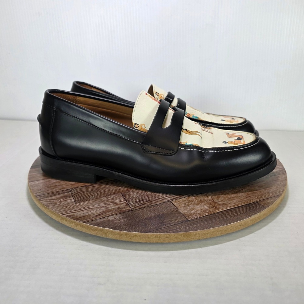 Duke + Dexter x Playboy Penny Loafers Mens Size 10 Black Pin Up Girl Print